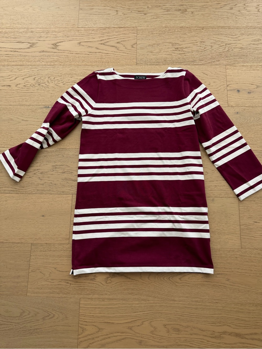 J. Crew Burgundy and White Striped Boatneck Dress